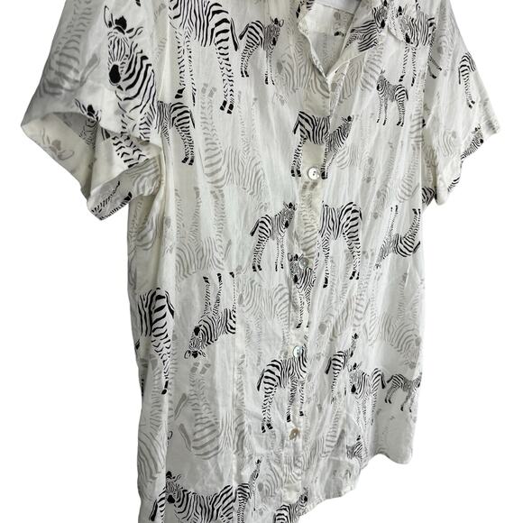 Chico's 100% Cotton Button Down Casual Cream & Black Zebra Size Medium‎ - Picture 3 of 8
